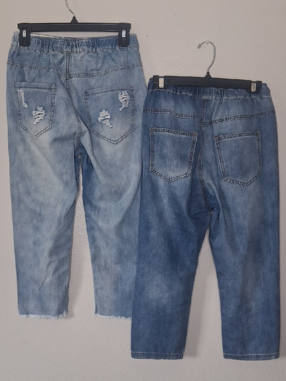 Boho Bundle -2 Cropped Jeans Embroidered Cat Y2K Inspired High Rise Pull-On M - Picture 2 of 16